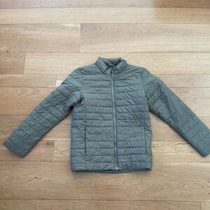 Lands' End Green Quilted Puffer Jacket with Stand-Up Collar